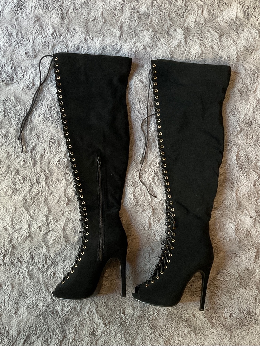 Women’s Black Lace-Up Over-the-Knee Stiletto Boots